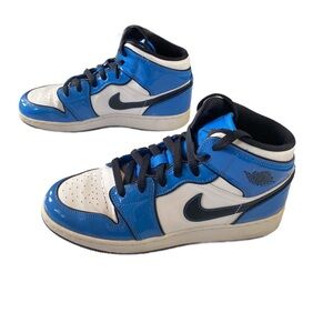 Nike Air Jordan 1 Mid Rise Signal Blue/White Size 7 Y